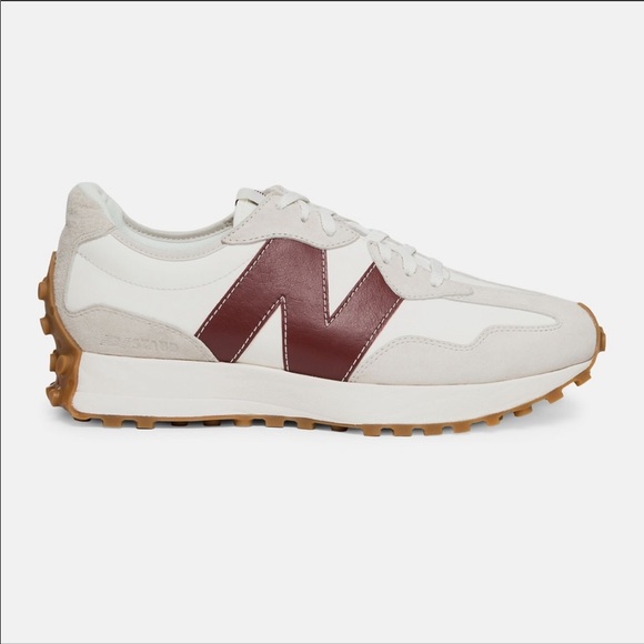 new balance burgundy 327 suede & mesh trainers